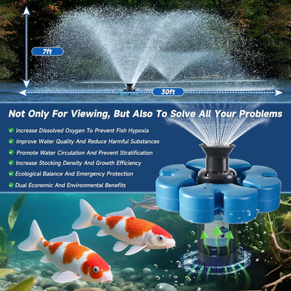 A-Type.RELIY Pond Fountain , 1HP 110V 15000 GPH Fountain Pump, Fully Automatic Powerful Lake Floating Fountain, 100 FT Power Cord, 2x100 FT Traction Rope, for Small & Large Ponds & Lakes