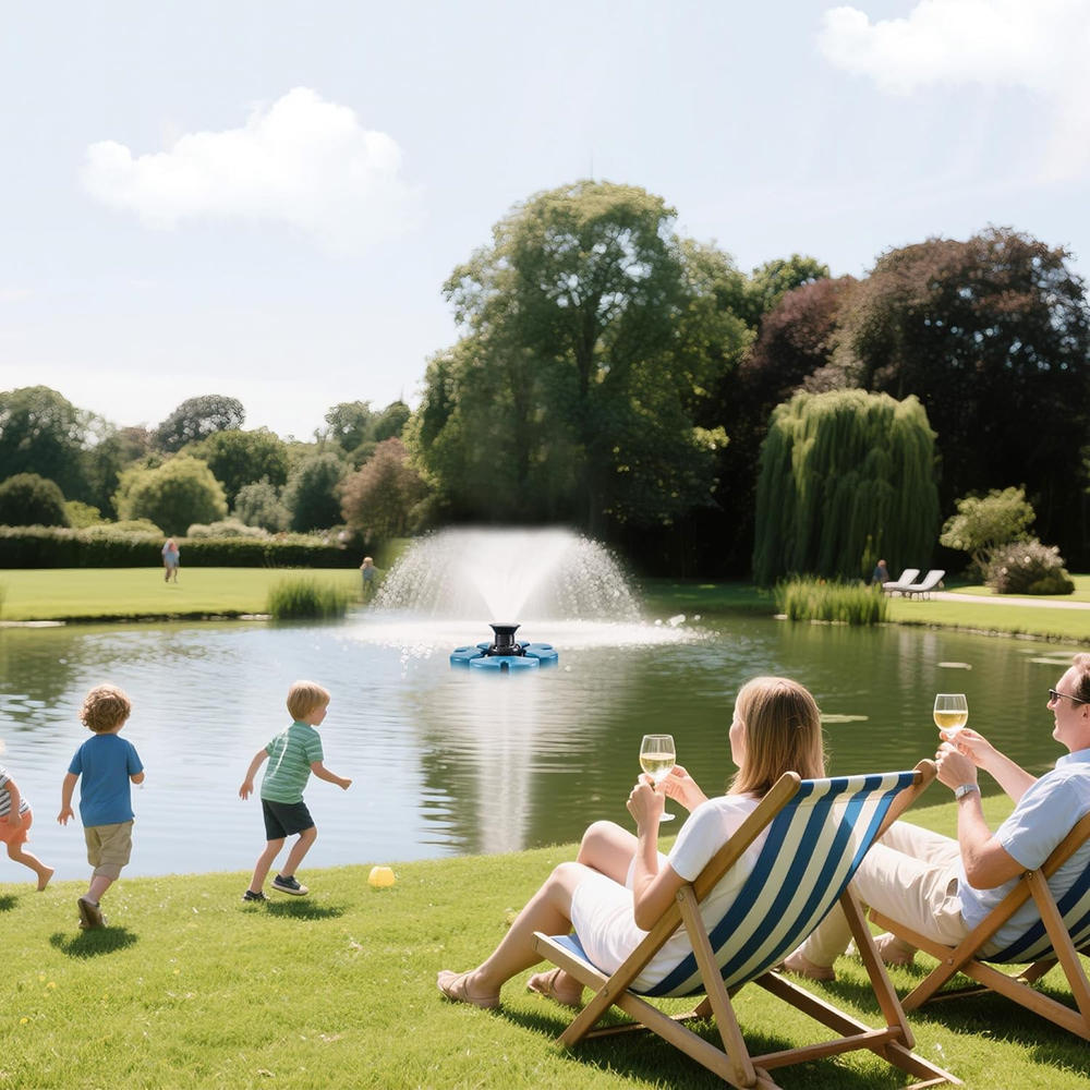 A-Type.RELIY Pond Fountain , 1HP 110V 15000 GPH Fountain Pump, Fully Automatic Powerful Lake Floating Fountain, 100 FT Power Cord, 2x100 FT Traction Rope, for Small & Large Ponds & Lakes