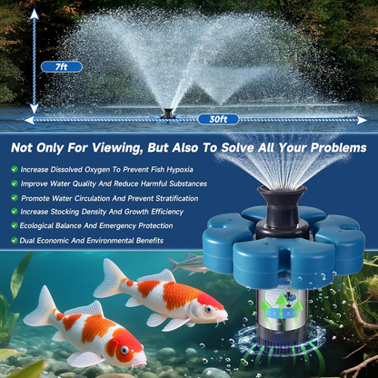 B-Type.RELIY Pond Fountain, 1HP 110V 15000 GPH Fountain Pump, Fully Automatic Powerful Lake Floating Fountain, 100 FT Power Cord, 2x100 FT Traction Rope, (Stainless steel+Time switch)