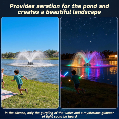 E-Type.RELIY Pond Fountain, With 4 RGB Lights 1HP 110V 15000 GPH Stainless Steel Fountain Pump, Fully Automatic Powerful Lake Floating Fountain, 100 FT Power Cord, Programmable Timer Switch