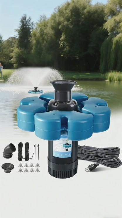 A-Type.RELIY Pond Fountain , 1HP 110V 15000 GPH Fountain Pump, Fully Automatic Powerful Lake Floating Fountain, 100 FT Power Cord, 2x100 FT Traction Rope, for Small & Large Ponds & Lakes